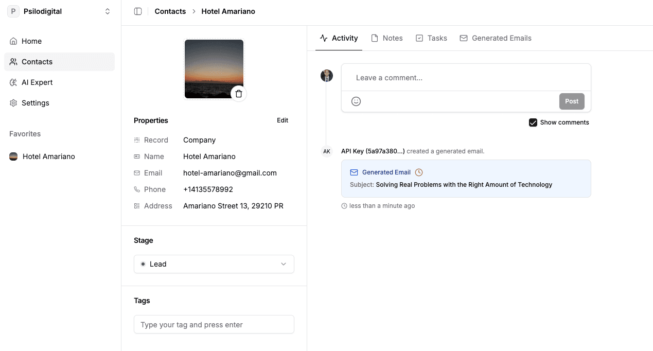 Internal tool used to manage leads